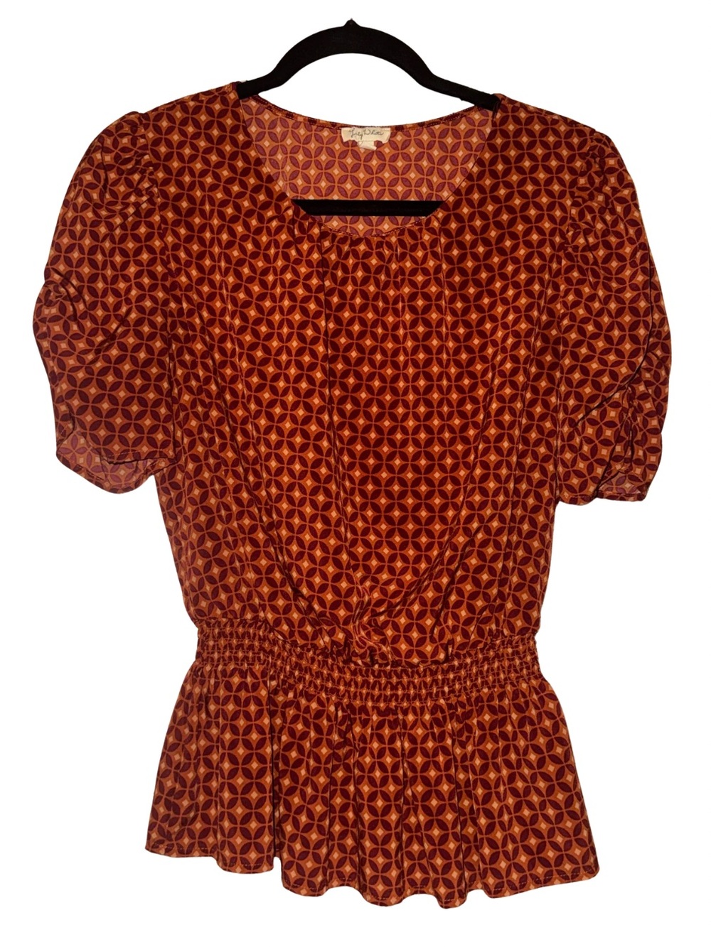 Lily White Rust Geometric Puff-Sleeve Peplum Tunic